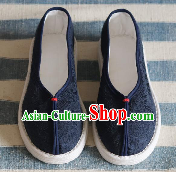 China National Woman Folk Dance Shoes Handmade Jacquard Navy Cloth Shoes China National Woman Folk Dance Shoes Handmade Jacquard Navy Cloth Shoes