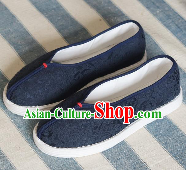 China National Woman Folk Dance Shoes Handmade Jacquard Navy Cloth Shoes China National Woman Folk Dance Shoes Handmade Jacquard Navy Cloth Shoes