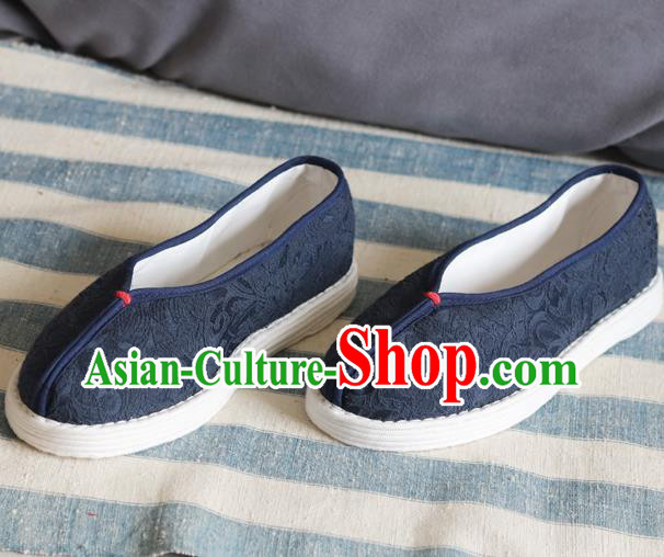China National Woman Folk Dance Shoes Handmade Jacquard Navy Cloth Shoes China National Woman Folk Dance Shoes Handmade Jacquard Navy Cloth Shoes