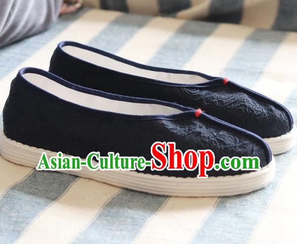 China National Woman Folk Dance Shoes Handmade Jacquard Navy Cloth Shoes China National Woman Folk Dance Shoes Handmade Jacquard Navy Cloth Shoes