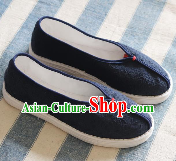 China National Woman Folk Dance Shoes Handmade Jacquard Navy Cloth Shoes China National Woman Folk Dance Shoes Handmade Jacquard Navy Cloth Shoes