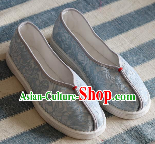 China National Woman Folk Dance Shoes Handmade Jacquard Blue Cloth Shoes China National Woman Folk Dance Shoes Handmade Jacquard Blue Cloth Shoes