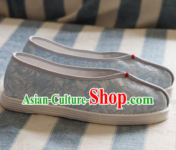 China National Woman Folk Dance Shoes Handmade Jacquard Blue Cloth Shoes China National Woman Folk Dance Shoes Handmade Jacquard Blue Cloth Shoes