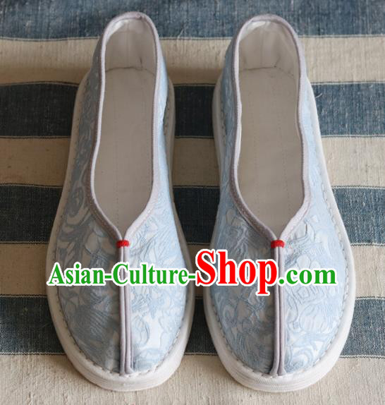 China National Woman Folk Dance Shoes Handmade Jacquard Blue Cloth Shoes China National Woman Folk Dance Shoes Handmade Jacquard Blue Cloth Shoes
