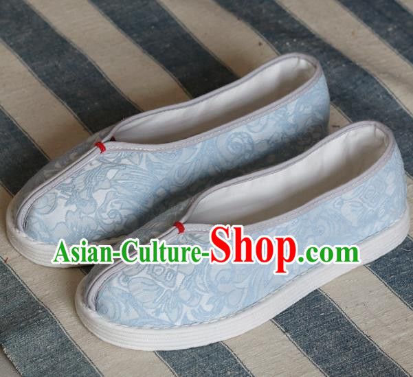 China National Woman Folk Dance Shoes Handmade Jacquard Blue Cloth Shoes China National Woman Folk Dance Shoes Handmade Jacquard Blue Cloth Shoes