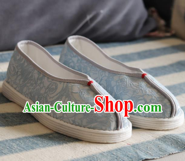 China National Woman Folk Dance Shoes Handmade Jacquard Blue Cloth Shoes China National Woman Folk Dance Shoes Handmade Jacquard Blue Cloth Shoes