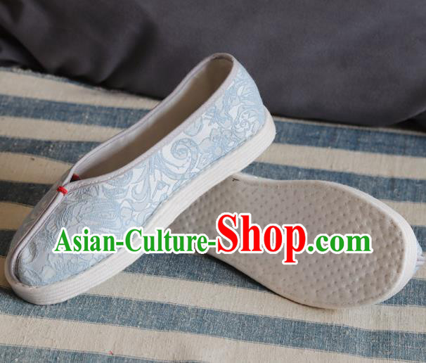 China National Woman Folk Dance Shoes Handmade Jacquard Blue Cloth Shoes China National Woman Folk Dance Shoes Handmade Jacquard Blue Cloth Shoes