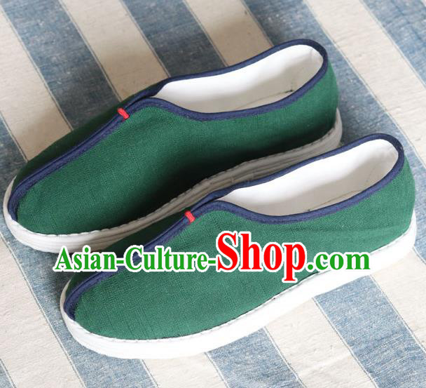 China National Old Beijing Woman Shoes Handmade Green Flax Shoes China National Old Beijing Woman Shoes Handmade Green Flax Shoes