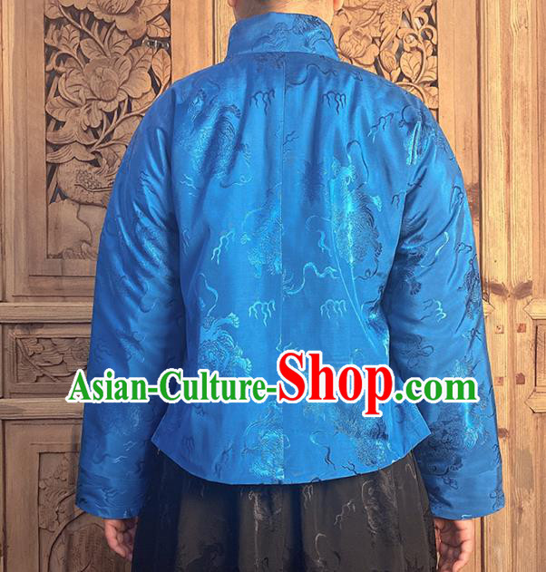 China National Cheongsam Shirt Upper Outer Garment Classical Lion Pattern Royalblue Silk Blouse China National Cheongsam Shirt Upper Outer Garment Classical Lion Pattern Royalblue Silk Blouse