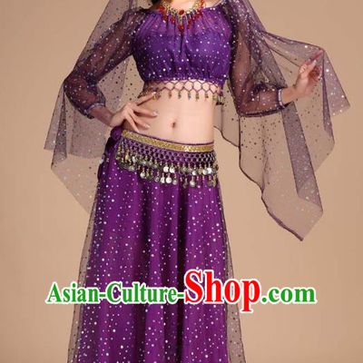 Asian Traditional Stage Performance Blouse and Skirt India Folk Dance Clothing Indian Belly Dance Purple Outfits