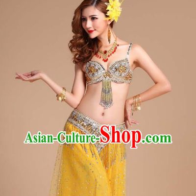 Asian Traditional Raks Sharki Yellow Bra and Skirt India Belly Dance Performance Clothing Indian Oriental Dance Uniforms