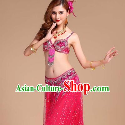 Indian Belly Dance Performance Clothing Asian Traditional Raks Sharki Oriental Dance Rosy Bra and Skirt Uniforms