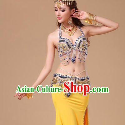 Top Belly Dance Stage Performance Clothing Asian Indian Oriental Dance Yellow Uniforms Traditional Raks Sharki Bra and Skirt