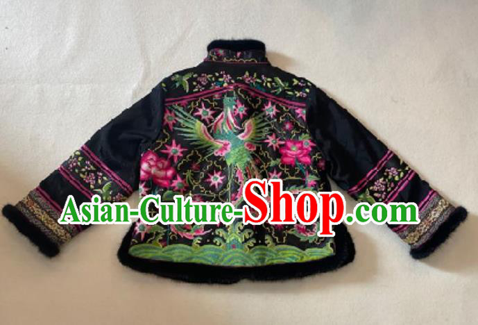 Chinese Classical Embroidered Phoenix Cotton Wadded Jacket Winter Costume National Black Silk Coat Chinese Classical Embroidered Phoenix Cotton Wadded Jacket Winter Costume National Black Silk Coat