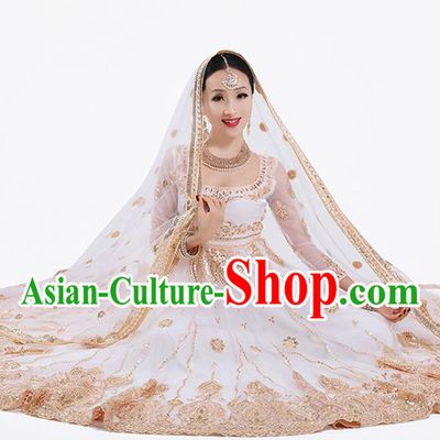 Indian Dance Performance White Dress Asian Traditional Court Princess Costume