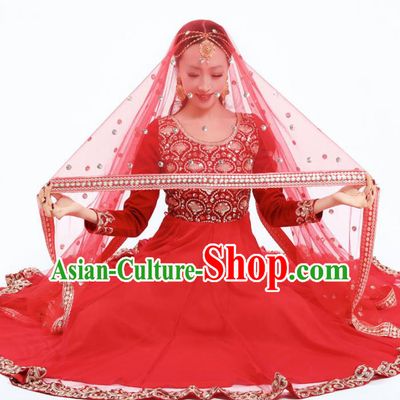 Indian Anarkali Stage Performance Red Dress Asian Traditional Court Dance Costumes