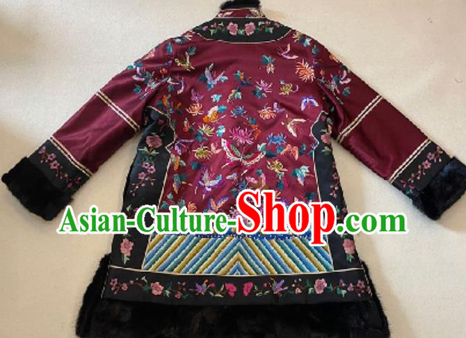 Chinese National Embroidered Butterfly Jacket Purple Silk Cotton Wadded Coat Costume Chinese National Embroidered Butterfly Jacket Purple Silk Cotton Wadded Coat Costume