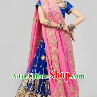 Asian Indian Court Queen Costumes India Traditional Embroidered Lehenga Royalblue Dress Clothing