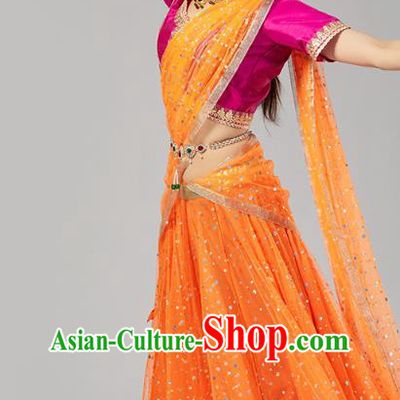 India Bollywood Dance Performance Clothing Asian Indian Rosy Top and Orange Skirt Traditional Court Princess Dress