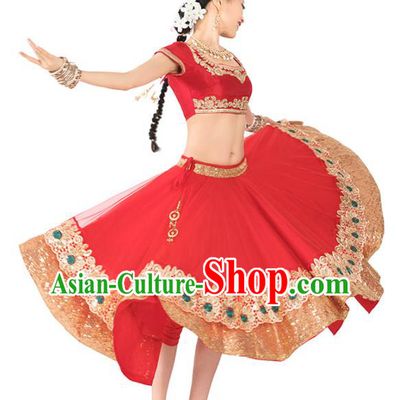 India Bollywood Dance Performance Clothing Asian Indian Traditional Court Princess Embroidered Lehenga Red Dress