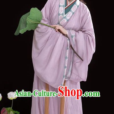 China Ancient Patrician Lady Lilac Hanfu Dress Traditional Jin Dynasty Royal Princess Historical Costumes