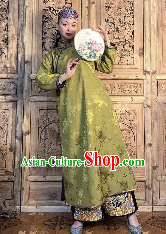 China Classical Kylin Pattern Cheongsam Light Green Silk Qipao Dress Traditional Women Clothing China Classical Kylin Pattern Cheongsam Light Green Silk Qipao Dress Traditional Women Clothing