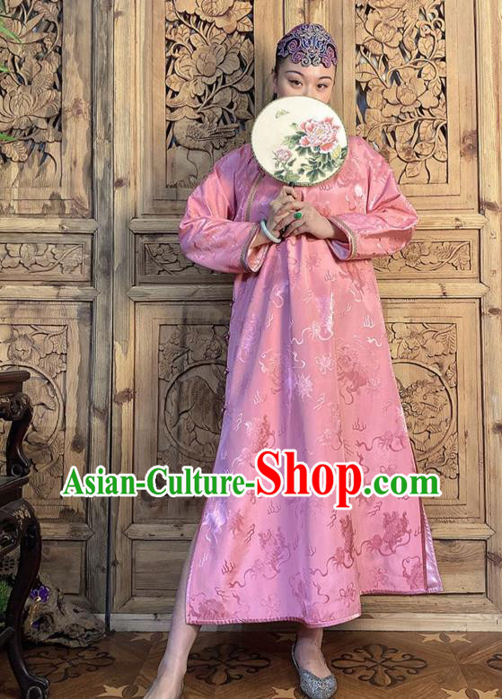 China Classical Loose Cheongsam Traditional Pink Silk Qipao Dress Women Clothing China Classical Loose Cheongsam Traditional Pink Silk Qipao Dress Women Clothing