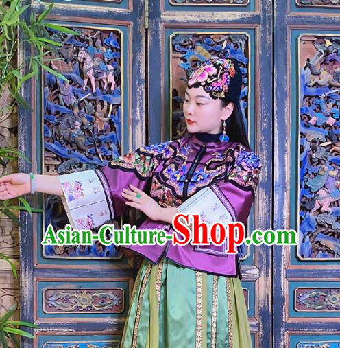 Chinese National Tang Suit Outer Garment Traditional Embroidered Purple Silk Jacket Chinese National Tang Suit Outer Garment Traditional Embroidered Purple Silk Jacket