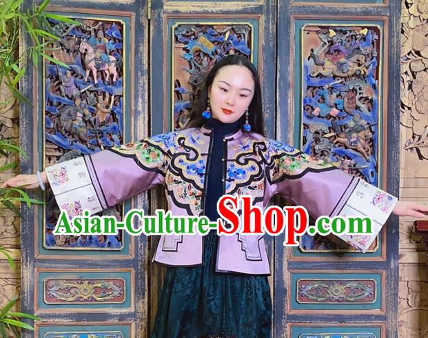 Chinese Traditional Embroidered Violet Silk Jacket National Tang Suit Outer Garment