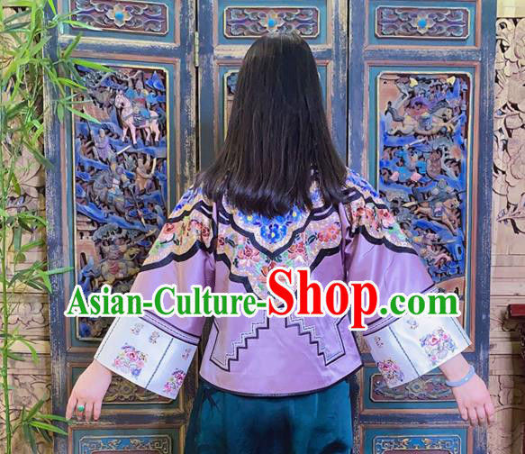 Chinese Traditional Embroidered Violet Silk Jacket National Tang Suit Outer Garment