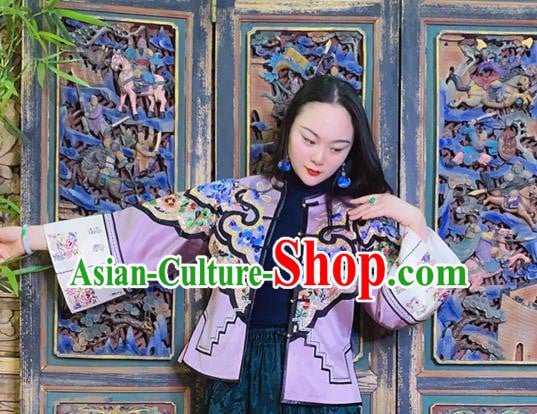 Chinese Traditional Embroidered Violet Silk Jacket National Tang Suit Outer Garment