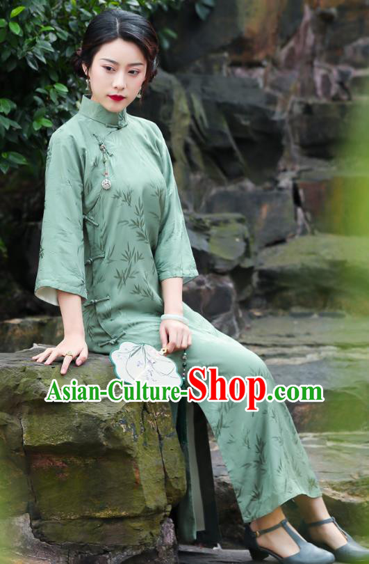 China Traditional Cheongsam Classical Bamboo Leaf Pattern Green Silk Qipao DressChina Traditional Cheongsam Classical Bamboo Leaf Pattern Green Silk Qipao Dress China Traditional Cheongsam Classical Bamboo Leaf Pattern Green Silk Qipao DressChina Traditional Cheongsam Classical Bamboo Leaf Pattern Green Silk Qipao Dress