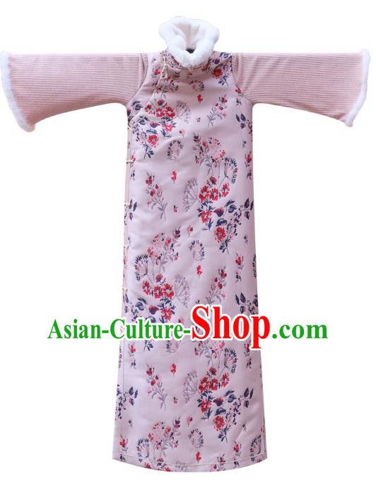 China Classical Printing Qipao Dress National Winter Clothing Traditional Pink Cheongsam China Classical Printing Qipao Dress National Winter Clothing Traditional Pink Cheongsam