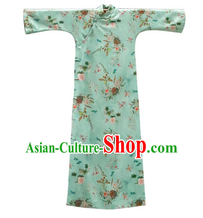 China Classical Green Qipao Dress National Retro Clothing Traditional Printing Flowers Cheongsam China Classical Green Qipao Dress National Retro Clothing Traditional Printing Flowers Cheongsam