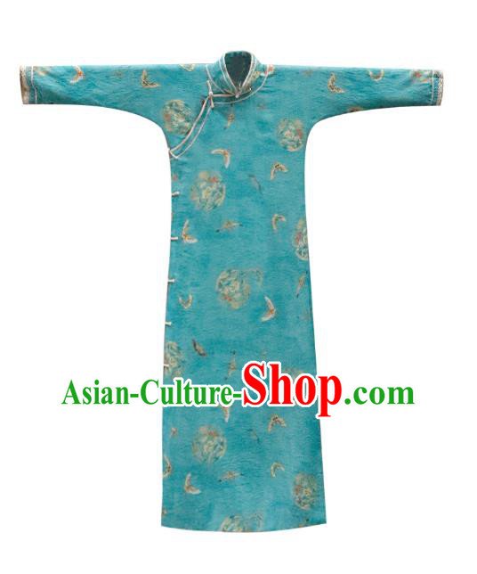 Republic of China Traditional Printing Green Qipao Dress Classical Clothing Rich Lady Cheongsam Republic of China Traditional Printing Green Qipao Dress Classical Clothing Rich Lady Cheongsam