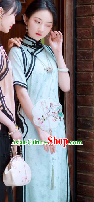 Republic of China Classical Rich Lady Cheongsam Traditional Light Blue Qipao Dress Republic of China Classical Rich Lady Cheongsam Traditional Light Blue Qipao Dress