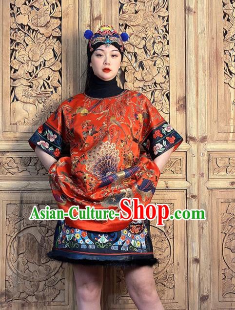 China Embroidered Red Silk Short Dress National Ethnic Girl Costume China Embroidered Red Silk Short Dress National Ethnic Girl Costume