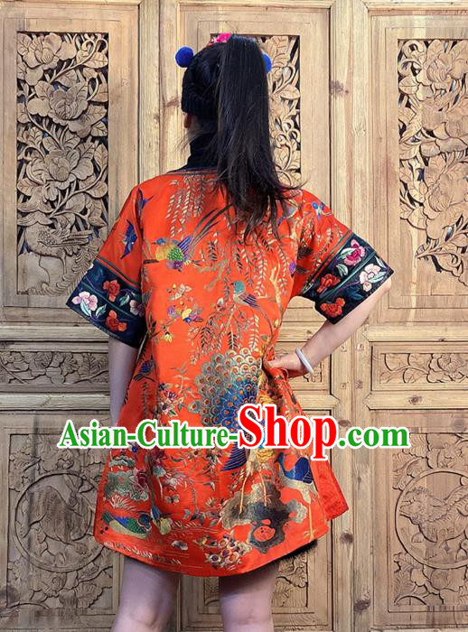 China Embroidered Red Silk Short Dress National Ethnic Girl Costume China Embroidered Red Silk Short Dress National Ethnic Girl Costume