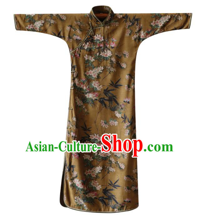 Republic of China Traditional Printing Flowers Deep Brown Qipao Dress Classical Young Beauty Cheongsam Republic of China Traditional Printing Flowers Deep Brown Qipao Dress Classical Young Beauty Cheongsam