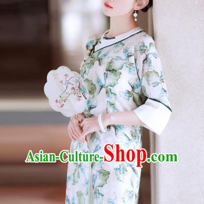 China Modern Cheongsam Clothing Traditional Printing Young Lady Qipao Dress