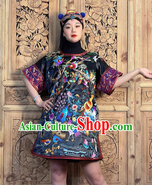 China National Ethnic Girl Costume Hand Embroidered Black Silk Short Dress China National Ethnic Girl Costume Hand Embroidered Black Silk Short Dress