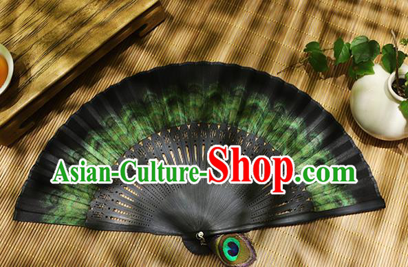 Chinese Handmade Folding Fan Classical Peacock Feather Pattern Fan Silk Accordion Chinese Handmade Folding Fan Classical Peacock Feather Pattern Fan Silk Accordion
