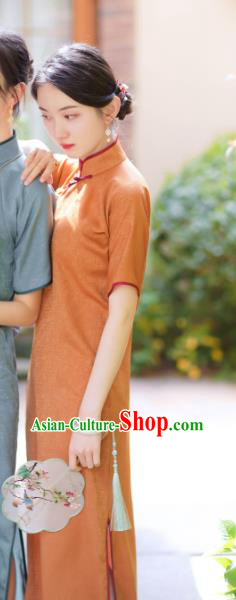 Republic of China Classical Cheongsam Traditional Young Lady Orange Silk Qipao Dress Republic of China Classical Cheongsam Traditional Young Lady Orange Silk Qipao Dress