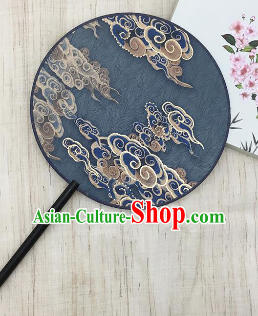 China Handmade Circular Fan Printing Clouds Fan Classical Navy Silk Fan China Handmade Circular Fan Printing Clouds Fan Classical Navy Silk Fan
