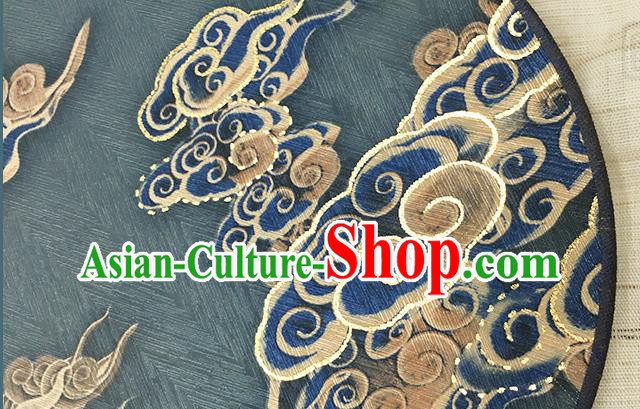 China Handmade Circular Fan Printing Clouds Fan Classical Navy Silk Fan China Handmade Circular Fan Printing Clouds Fan Classical Navy Silk Fan
