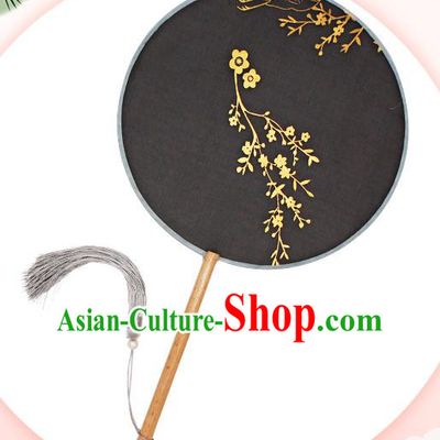 China Handmade Black Silk Fan Traditional Hanfu Fan Classical Dance Circular Fan