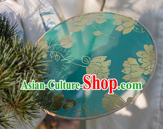 China Classical Dance Circular Fan Handmade Printing Peony Green Silk Fan Traditional Hanfu Fan China Classical Dance Circular Fan Handmade Printing Peony Green Silk Fan Traditional Hanfu Fan