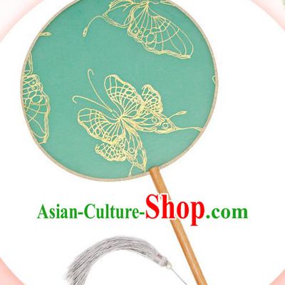 China Traditional Hanfu Fan Classical Dance Circular Fan Handmade Green Silk Fan