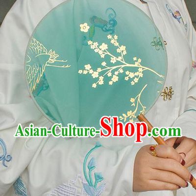 China Traditional Ming Dynasty Palace Fan Classical Dance Circular Fan Handmade Printing Plum Green Silk Fan