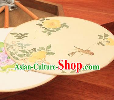 China Classical Circular Fan Handmade Printing Peony Bird Beige Silk Fan Traditional Palace Fan China Classical Circular Fan Handmade Printing Peony Bird Beige Silk Fan Traditional Palace Fan